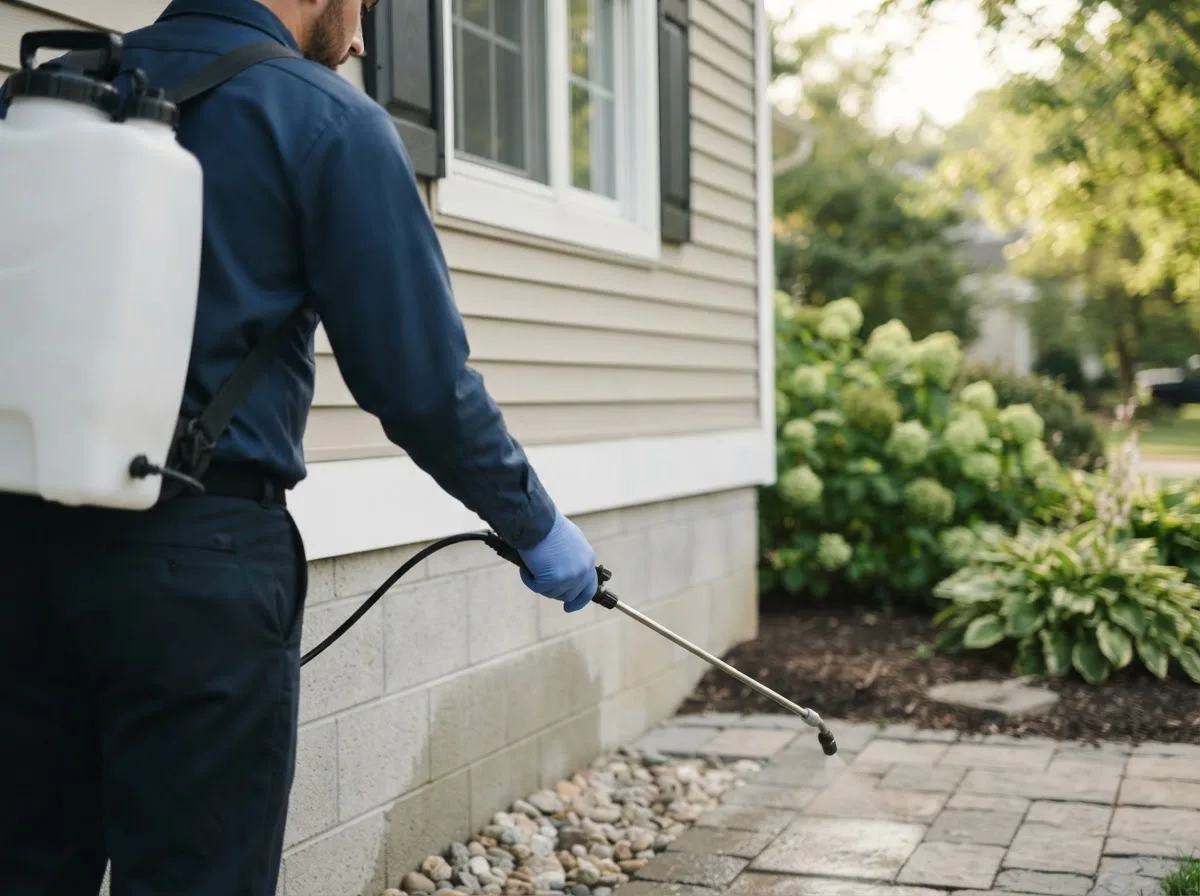Pest control technician inspecting a home in Campbell, NY